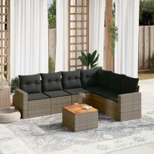   vidaXL 7 részes szürke polyrattan kerti ülőgarnitúra párnákkal
