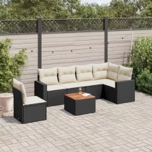   vidaXL 7 részes fekete polyrattan kerti ülőgarnitúra párnával