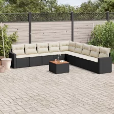   vidaXL 10 részes fekete polyrattan kerti ülőgarnitúra párnákkal