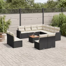   vidaXL 12 részes fekete polyrattan kerti ülőgarnitúra párnákkal