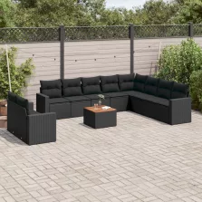   vidaXL 11 részes fekete polyrattan kerti ülőgarnitúra párnákkal