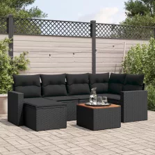   vidaXL 7 részes fekete polyrattan kerti ülőgarnitúra párnával