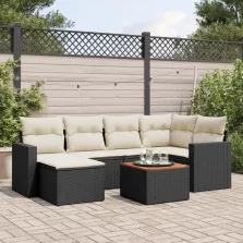   vidaXL 7 részes fekete polyrattan kerti ülőgarnitúra párnával