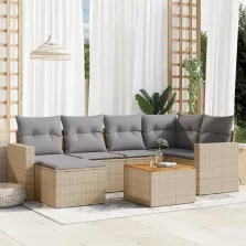   vidaXL 7 részes bézs polyrattan kerti ülőgarnitúra párnákkal