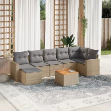   vidaXL 8 részes bézs polyrattan kerti ülőgarnitúra párnával