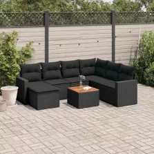   vidaXL 8 részes fekete polyrattan kerti ülőgarnitúra párnákkal