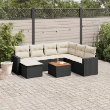   vidaXL 8 részes fekete polyrattan kerti ülőgarnitúra párnákkal