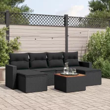   vidaXL 7 részes fekete polyrattan kerti ülőgarnitúra párnával