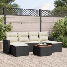   vidaXL 7 részes fekete polyrattan kerti ülőgarnitúra párnával