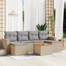   vidaXL 7 részes bézs polyrattan kerti ülőgarnitúra párnákkal