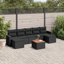   vidaXL 8 részes fekete polyrattan kerti ülőgarnitúra párnákkal