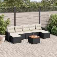   vidaXL 8 részes fekete polyrattan kerti ülőgarnitúra párnákkal