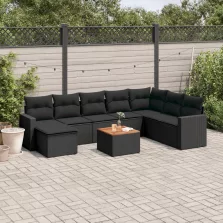  vidaXL 9 részes fekete polyrattan kerti ülőgarnitúra párnákkal
