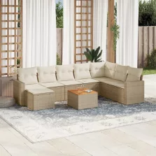   vidaXL 9 részes bézs polyrattan kerti ülőgarnitúra párnákkal
