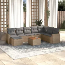   vidaXL 9 részes bézs polyrattan kerti ülőgarnitúra párnákkal