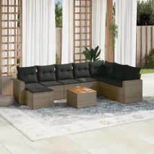   vidaXL 9 részes szürke polyrattan kerti ülőgarnitúra párnákkal