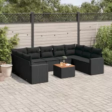   vidaXL 10 részes fekete polyrattan kerti ülőgarnitúra párnákkal