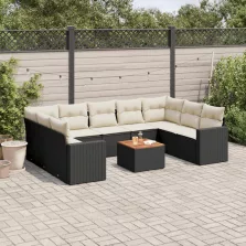   vidaXL 10 részes fekete polyrattan kerti ülőgarnitúra párnákkal