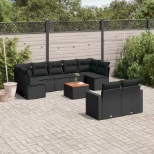   vidaXL 10 részes fekete polyrattan kerti ülőgarnitúra párnákkal