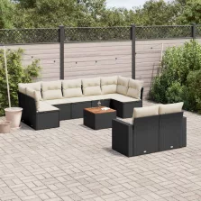   vidaXL 10 részes fekete polyrattan kerti ülőgarnitúra párnákkal