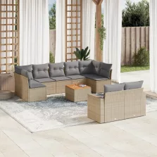   vidaXL 10 részes bézs polyrattan kerti ülőgarnitúra párnával