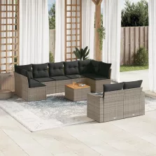   vidaXL 10 részes szürke polyrattan kerti ülőgarnitúra párnákkal