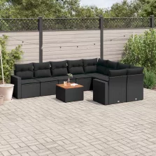   vidaXL 10 részes fekete polyrattan kerti ülőgarnitúra párnákkal