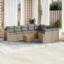   vidaXL 10 részes bézs polyrattan kerti ülőgarnitúra párnával