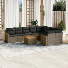   vidaXL 10 részes szürke polyrattan kerti ülőgarnitúra párnákkal