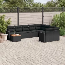   vidaXL 10 részes fekete polyrattan kerti ülőgarnitúra párnákkal