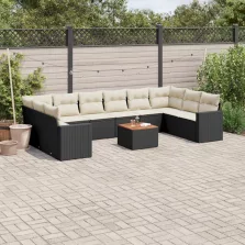   vidaXL 11 részes fekete polyrattan kerti ülőgarnitúra párnákkal