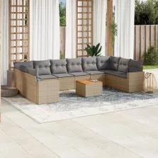   vidaXL 11 részes bézs polyrattan kerti ülőgarnitúra párnákkal