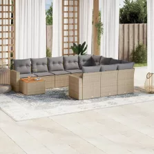   vidaXL 11 részes bézs polyrattan kerti ülőgarnitúra párnákkal