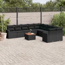   vidaXL 11 részes fekete polyrattan kerti ülőgarnitúra párnákkal