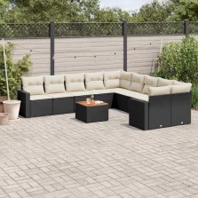   vidaXL 11 részes fekete polyrattan kerti ülőgarnitúra párnákkal