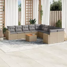   vidaXL 11 részes bézs polyrattan kerti ülőgarnitúra párnákkal