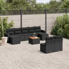   vidaXL 10 részes fekete polyrattan kerti ülőgarnitúra párnákkal