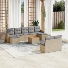   vidaXL 10 részes bézs polyrattan kerti ülőgarnitúra párnával