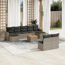   vidaXL 10 részes szürke polyrattan kerti ülőgarnitúra párnákkal