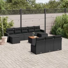   vidaXL 11 részes fekete polyrattan kerti ülőgarnitúra párnákkal