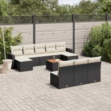   vidaXL 11 részes fekete polyrattan kerti ülőgarnitúra párnákkal