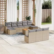   vidaXL 11 részes bézs polyrattan kerti ülőgarnitúra párnákkal