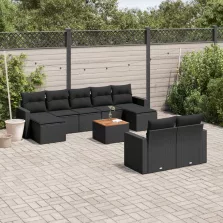   vidaXL 10 részes fekete polyrattan kerti ülőgarnitúra párnákkal