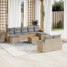   vidaXL 10 részes bézs polyrattan kerti ülőgarnitúra párnával