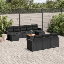   vidaXL 11 részes fekete polyrattan kerti ülőgarnitúra párnákkal