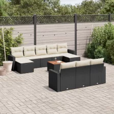   vidaXL 11 részes fekete polyrattan kerti ülőgarnitúra párnákkal