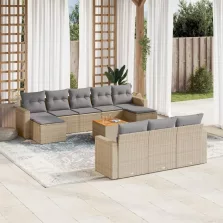   vidaXL 11 részes bézs polyrattan kerti ülőgarnitúra párnákkal