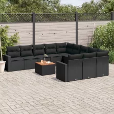   vidaXL 12 részes fekete polyrattan kerti ülőgarnitúra párnákkal