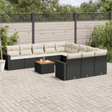   vidaXL 12 részes fekete polyrattan kerti ülőgarnitúra párnákkal