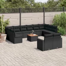   vidaXL 13 részes fekete polyrattan kerti ülőgarnitúra párnákkal